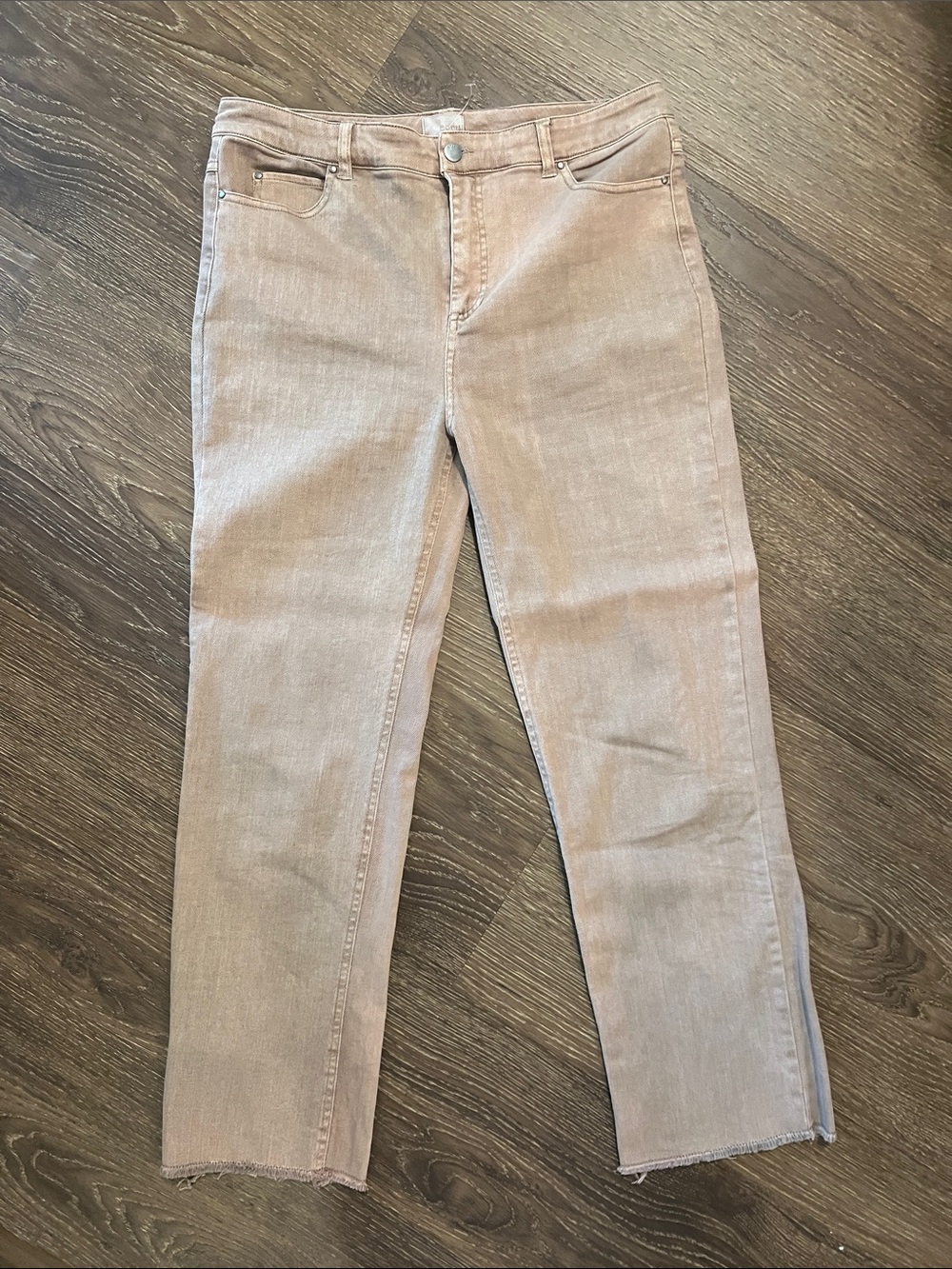 ecru Women's High-Rise Straight Cropped Jeans in Light Taupe